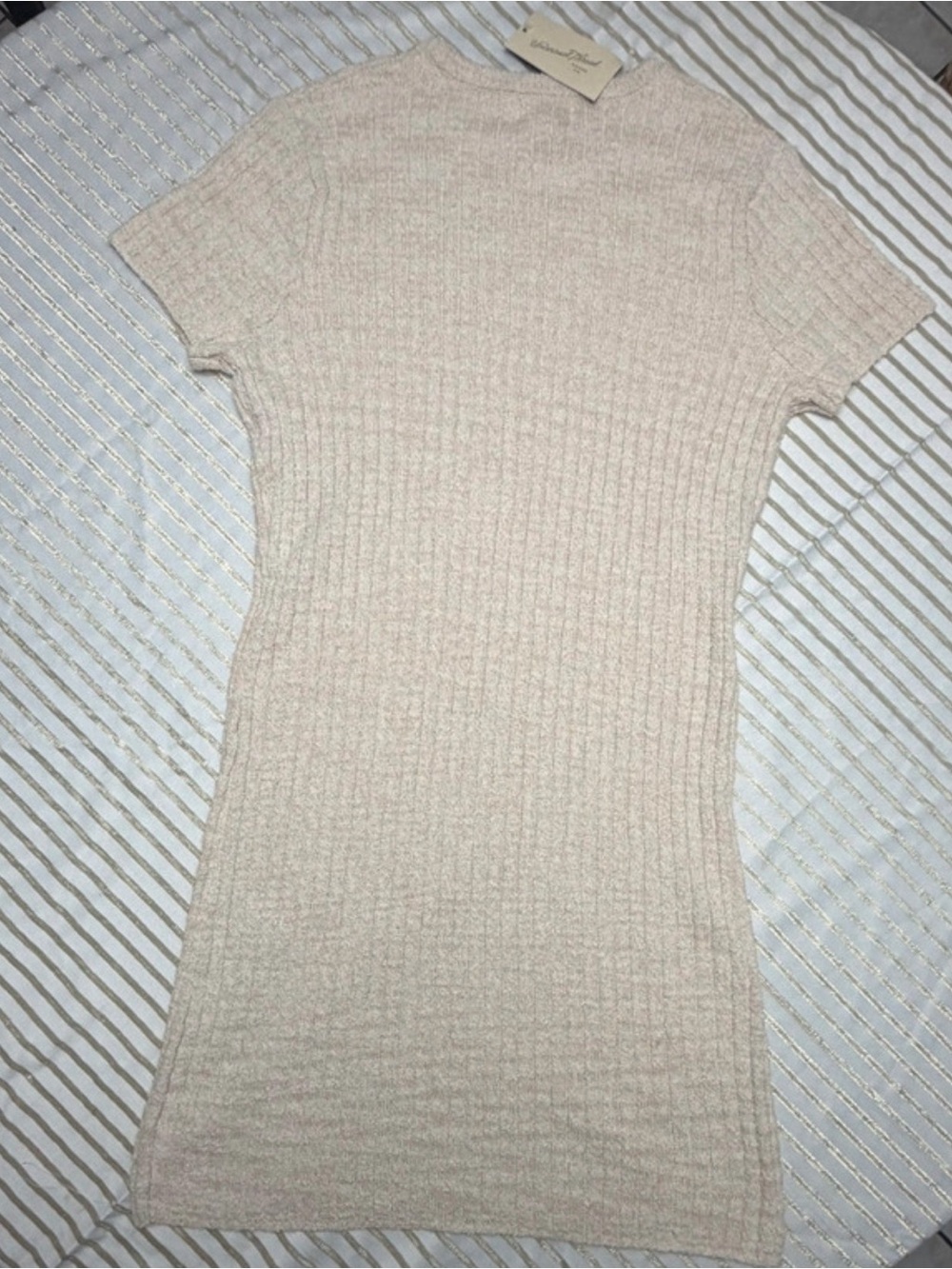 Universal Thread Beige Ribbed Short-Sleeve Crew-Neck Sweater Dress - Picture 3 of 3